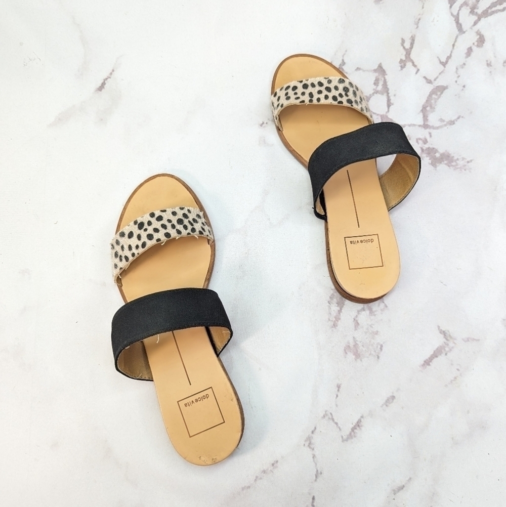 Dolce Vita Sandal Women 8.5 Polly Double Strap Black Leopard Cheetah Animal